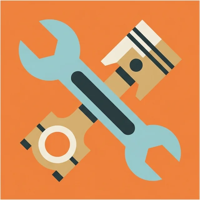 Illustration of a wrench and a piston Illustration of a wrench and a piston